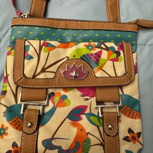 Lily Bloom Handbags - Lily bloom colorful green, pink, blue bird pattern small crossbody purse bag EUC